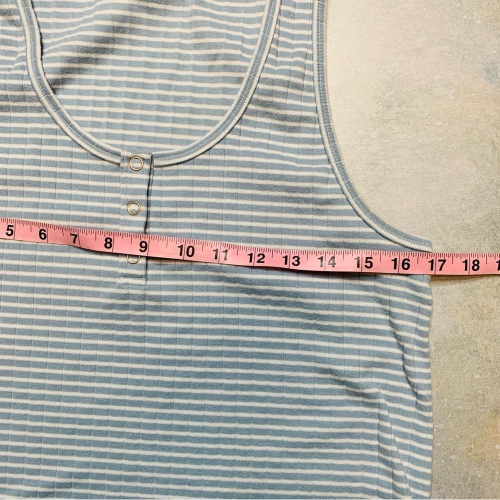 Aerie Blue & White Striped Ribbed Cropped Henley Tank Top | Medium - Picture 7 of 7